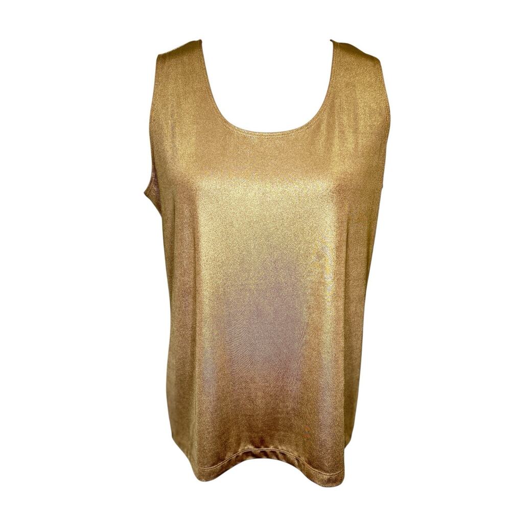 Chico's Travelers Metallic Gold Shimmer Sleeveless Tank Top Size 2 / Large